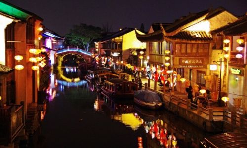 Zdjęcie CHINY / Jiangsu / Suzhou / Kanały nocą