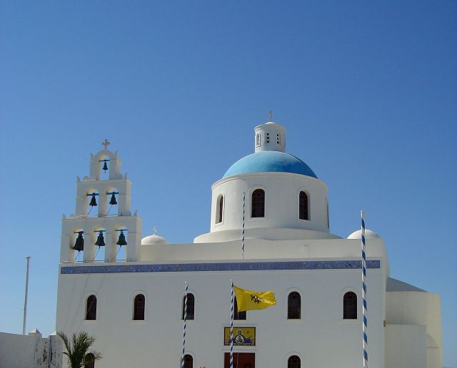 Zdjęcia: Santorini, wyspa Santorini, kościółek z dzwonnicą, GRECJA Zdjęcia: Santorini, wyspa Santorini, kościółek z dzwonnicą, GRECJA