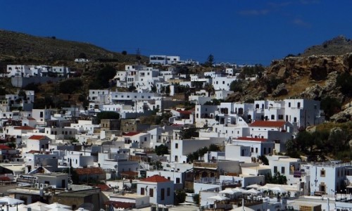 Zdjcie GRECJA / Archipelag Dodekanez / Wyspa Rodos - Lindos / widok na miasteczko