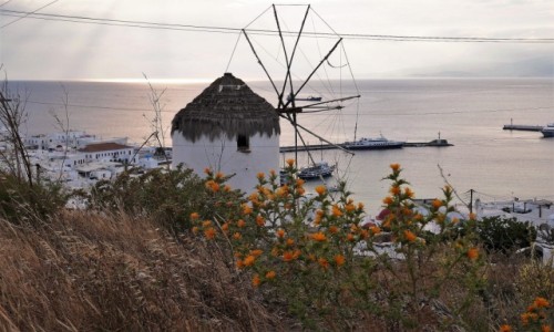 Zdjcie GRECJA / Cyklady / Chora, wyspa Mykonos / Mykonos o zachodzie soca