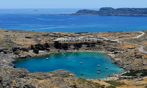 Zdjecie GRECJA / Rodos / Lindos / Zatoka w. Pawa z akropolu w Lindos