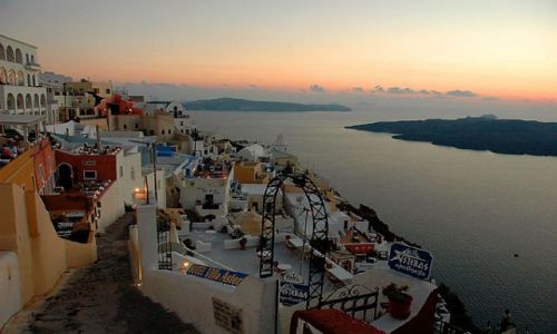 Zdjecie GRECJA / Cyklady, Santorini (Thira) / Cyklady, Santorini (Thira), Thira / Thira o zachodzie