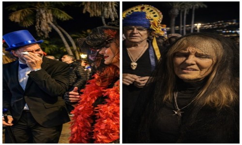 Zdjecie HISZPANIA / Teneryfa / Puerto de la Cruz / Pogrzeb Sardynki - ubrani na czarno �a�obnicy zawodz� nad ... ko�cem karnawa�u