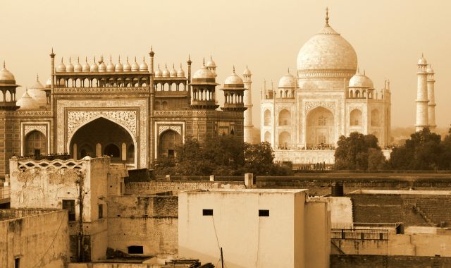 Zdjęcia: Agra, Uttar Pradesh, Tadż Mahal z dachu hotelu, INDIE Zdjęcia: Agra, Uttar Pradesh, Tadż Mahal z dachu hotelu, INDIE