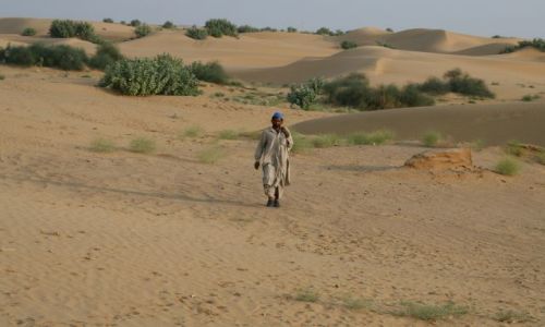 Zdj�cie INDIE / RAJASTHAN / PUSTYNIA THAR / NADCHODZI PUSTYNNY SPRZEDAWCA PIWA