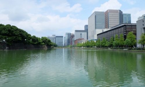Zdjecie JAPONIA / Honsiu / Tokio / Park Cesarski z widokiem na szklane centrum Tokio