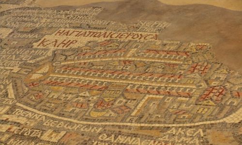 Zdjcie JORDANIA / zachodnia Jordania / Madaba / fragmenty mozaiki z Madaby
