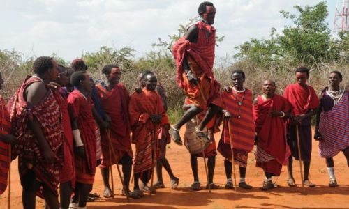 Zdjęcie KENIA / Tsavo  / Wioska Masajow  / Masai fly high