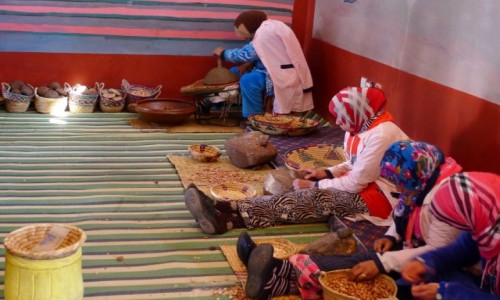 Zdjęcie MAROKO / Południe Maroka / W jednym z mijanych miasteczek / Łuskanie ziaren drzewa arganowego