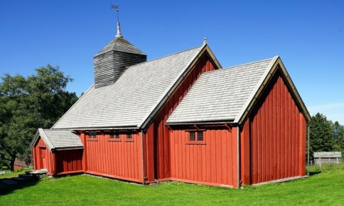 Zdjcie NORWEGIA / Trondheim, Sverresborg  / Trondelag Folk Museum / Drewniany koci z XIX w.