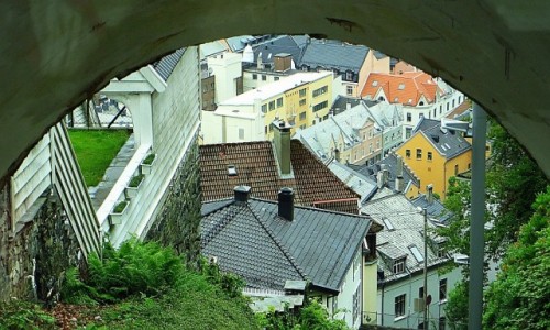 Zdjcie NORWEGIA / Norwegia poudniowo - zachodnia / Bergen - kolejka na Floyen / dachy Bergen