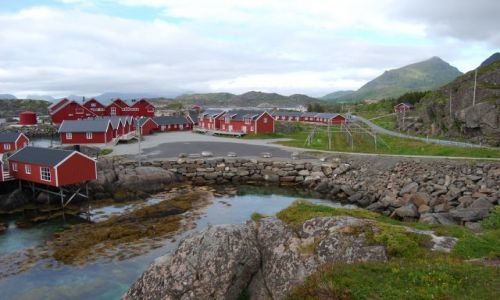 Zdjęcie NORWEGIA / Lofoty / Mortsund / Rorbu - klasyczna zabudowa Lofotów