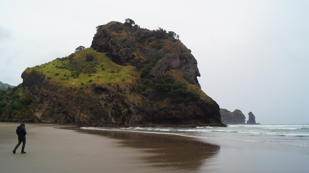 Zdjęcia: okolice Auckland, Wyspa Północna, Czarna skała na plaży, NOWA ZELANDIA Zdjęcia: okolice Auckland, Wyspa Północna, Czarna skała na plaży, NOWA ZELANDIA