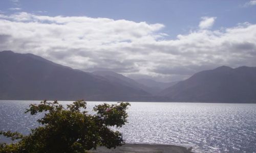 Zdjęcie NOWA ZELANDIA / Wyspa Południowa / w drodze do Quenstown / poświata nad jeziorem