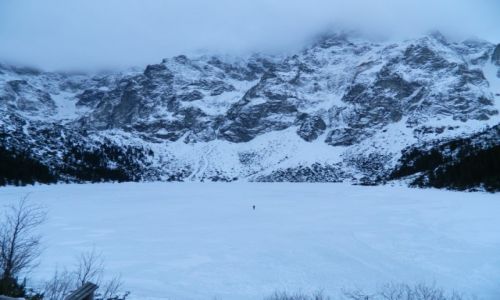 Zdjęcie POLSKA / tatry wysokie / w drodze na szpiglasowy wierch / morskie oko skute lodem i turysta