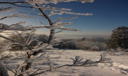 Zdjęcie POLSKA / beskid  / kiczera  - osiemnaście stopni / widok na zamarznięty zbiornik wodny na górze Żar