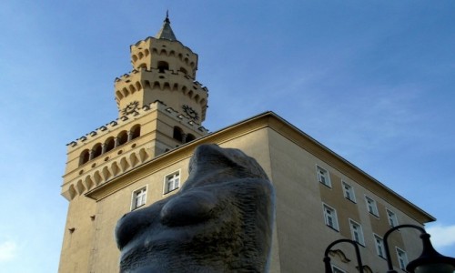 Zdjecie POLSKA / opolskie / Opole / Kamienna kobieta na tle ratusza