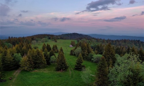 Zdjecie POLSKA / Gorce / Magurka / widok z wiey po zachodzie 