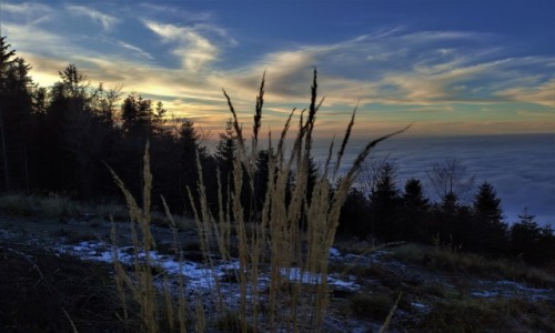 Zdjecie POLSKA / Beskid May / Hrobacza ka / zachd soca z inwersj 