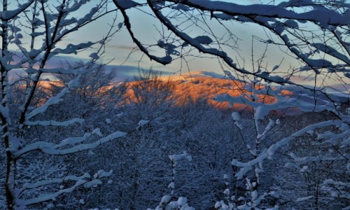 Zdjecie POLSKA / Bieszczady / na szlaku z wielkiej rawki / zachd w Bieszczadach 