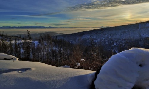 Zdjcie POLSKA / Beskid ywiecki / hala krupowa / zachd soca w Beskidzie