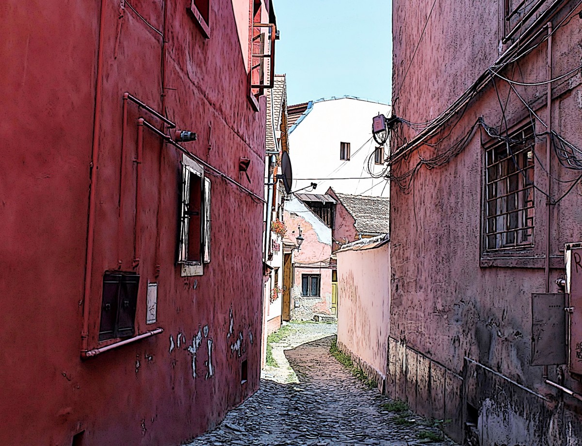 Zdjęcia: Sighișoara, Siedmiogród, Uliczka w kolorze pink, RUMUNIA Zdjęcia: Sighișoara, Siedmiogród, Uliczka w kolorze pink, RUMUNIA