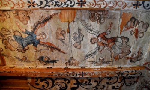 Zdjcie RUMUNIA / Maramuresz / Borsa / Malowida na stropie cerkwi witych Archaniow w Borsie