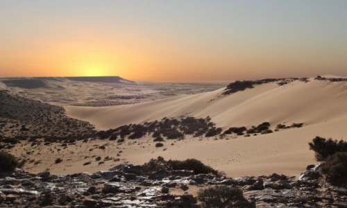 Zdjęcie SAHARA ZACHODNIA /  Al-Ujun-As-Sakija al-Hamra. / w piaskach pustyni / Wieczór na klifie