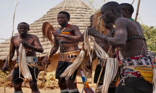 Zdjcie SENEGAL / Poudniowy wschd Senegalu / Wioska Bassari / Wojownicy Bassari w plemiennym tacu