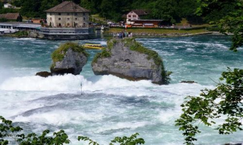 Zdjcie SZWAJCARIA / kanton Szafuza / okolice Schaffhausen /  wysepki na rodku  wodospadu