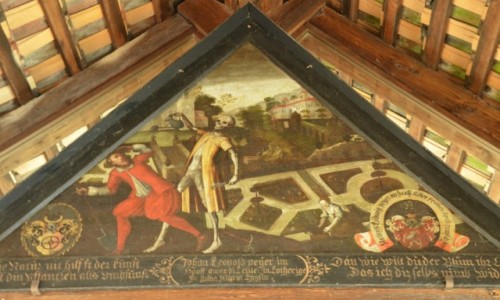 Zdjcie SZWAJCARIA / kanton Lucerna / na brzegu jeziora Czterech Kantonw / Jeden z obrazw Danse Macabre umieszczonych w Spreuer Bridge