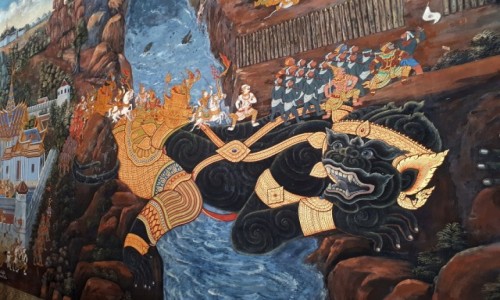 Zdjcie TAJLANDIA / Bangkok / Wat Phra Kaeo / Fantazyjne malowida ze scenami z Ramajany