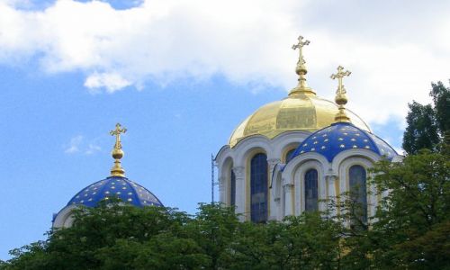 Zdjecie UKRAINA / - / Kijw / Ukryte za drzewami pikne kopuy Soboru Wodzimierskiego 