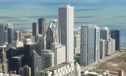 Zdjęcie USA / Illinois / Chicago, Willis Tower - 103 piętro, na wysokości 412 m / Panorama miasta na tle jeziora Michigan