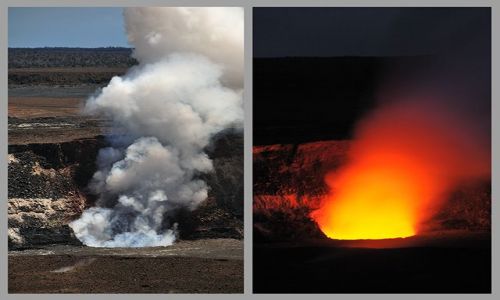 Zdjecie USA / Hawaje - wyspa Big Hawaaii / Wulkan Kilauea / Halema'uma'u Crater w dzień i w nocy