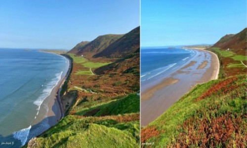 Zdjcie WALIA / Swansea. / Rhossili. / Rhossili - najpikniejsza plaa Walii w czasie przypywu i po.