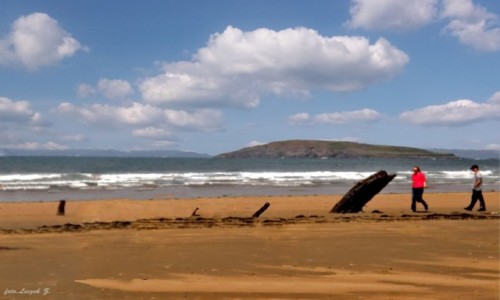 Zdjecie WALIA / Swansea. / Rhossili Bay. / Plaa Rhossili i wrak statku.